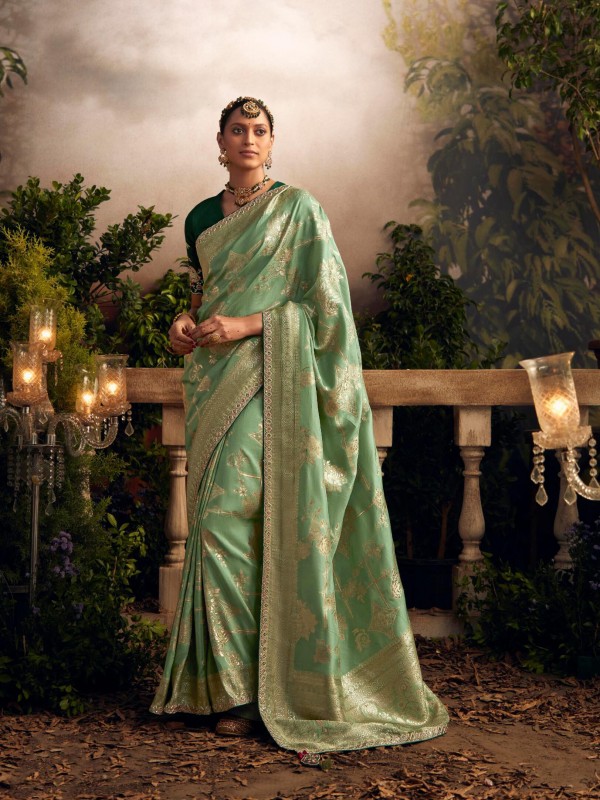  Pure Silk Saree In Green Color With Embrodiery  Work