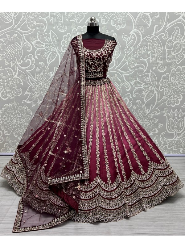 Pure Silk  Party  Wear Lehenga In Purple Color With Embroidery Work 