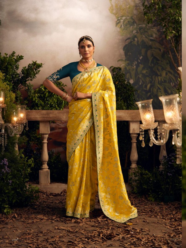  Pure Silk Saree In Yellow Color With Embrodiery  Work