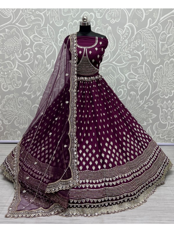 Soft Premium Net  Party Wear Lehenga In Purple Color  With Embroidery Work