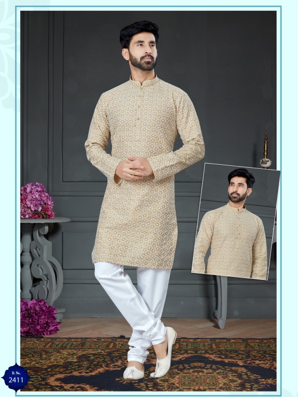 Wedding Wear Kurta set Cotton Silk fabric in Light Pista with Embroidery work 