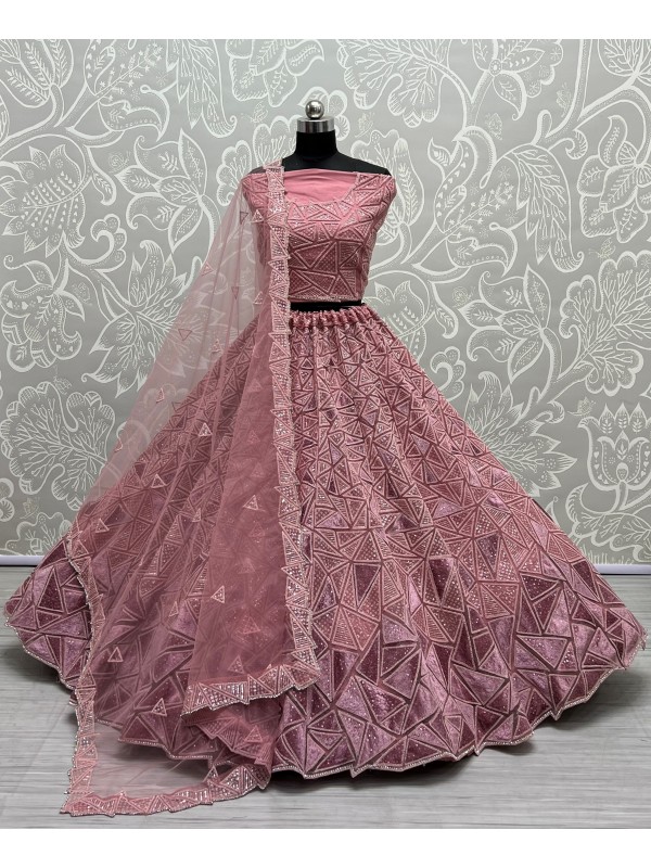 Soft Premium Net  Party Wear Lehenga In Pink Color  With Embroidery Work
