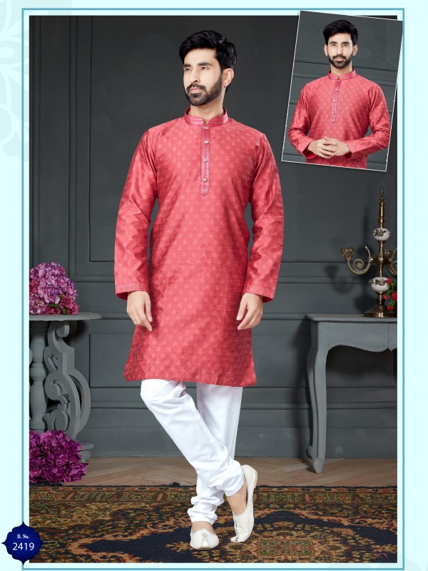 Wedding Wear Kurta set Korean Silk fabric with Woven In Dark Pink