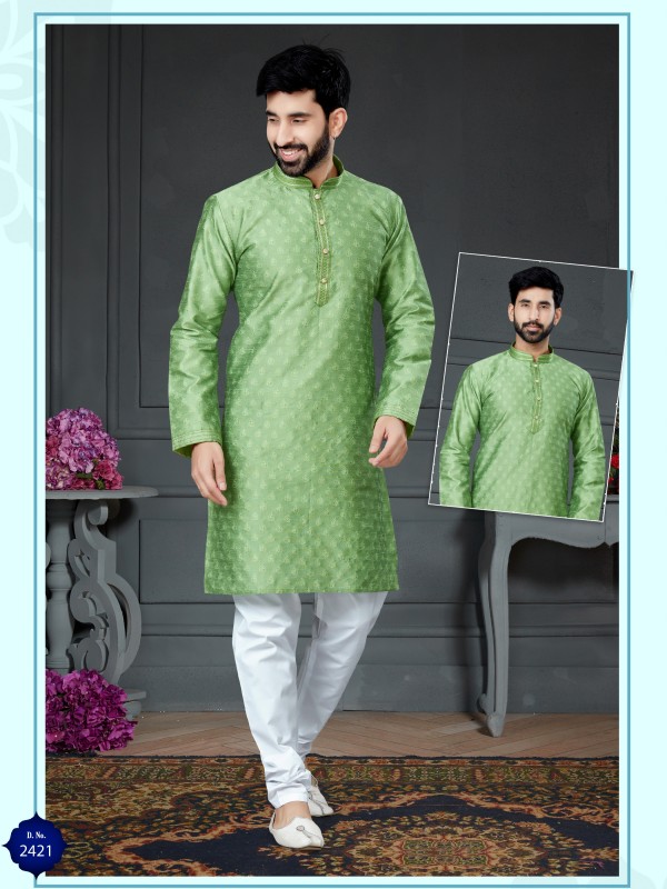 Wedding Wear Kurta set Korean Silk fabric with Woven In Light Pista
