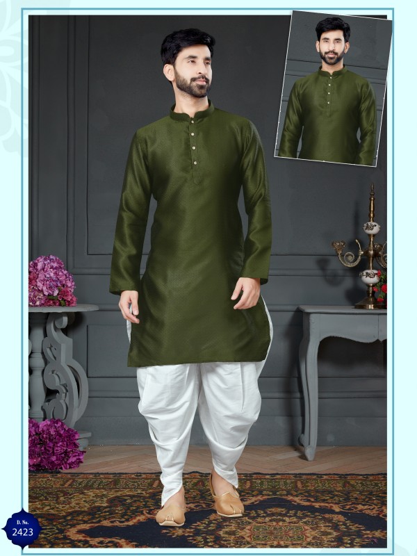 Wedding Wear Dhoti Kurta set Korean Silk fabric with Woven In Mahendi Green