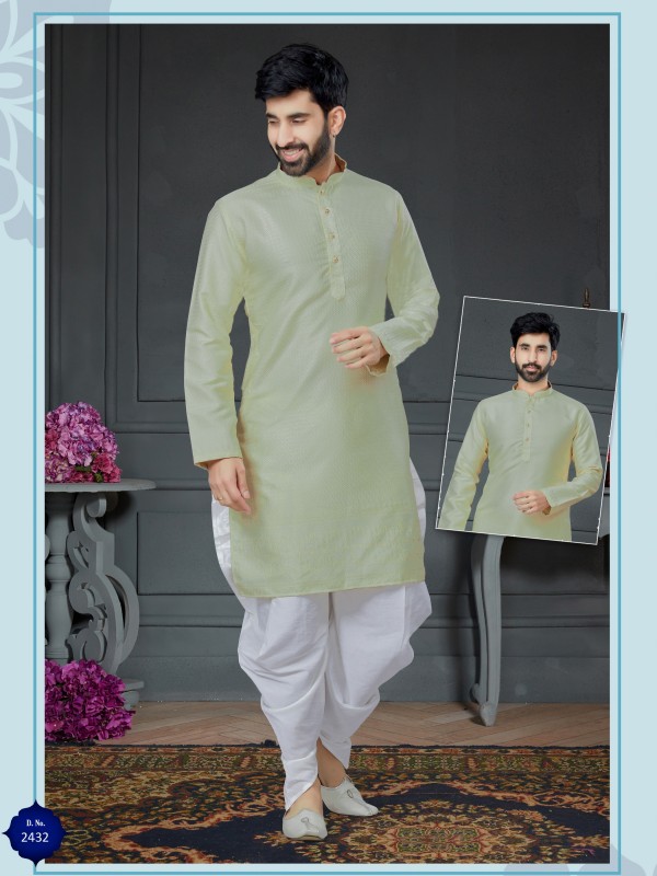Wedding Wear Dhoti Kurta set Korean Silk fabric with Jacquard In Pista Green