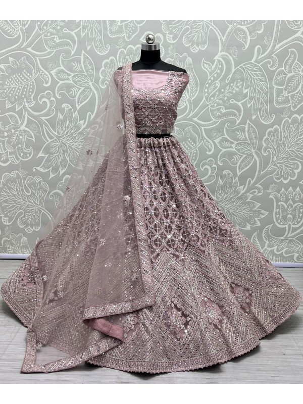 Soft Premium Net Wedding Wear Lehenga In Purple  Color  With Embroidery Work