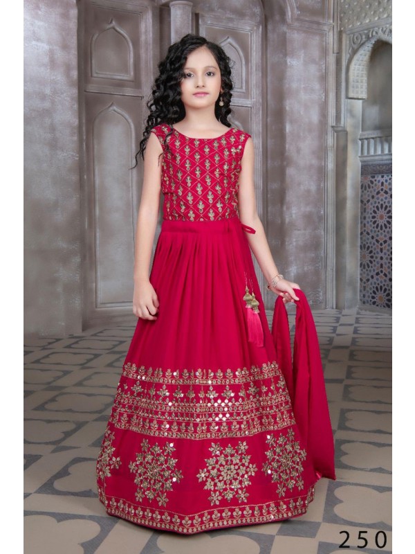 Georgette  Party Wear Kids Lehenga In Pink With Embroidery Work 
