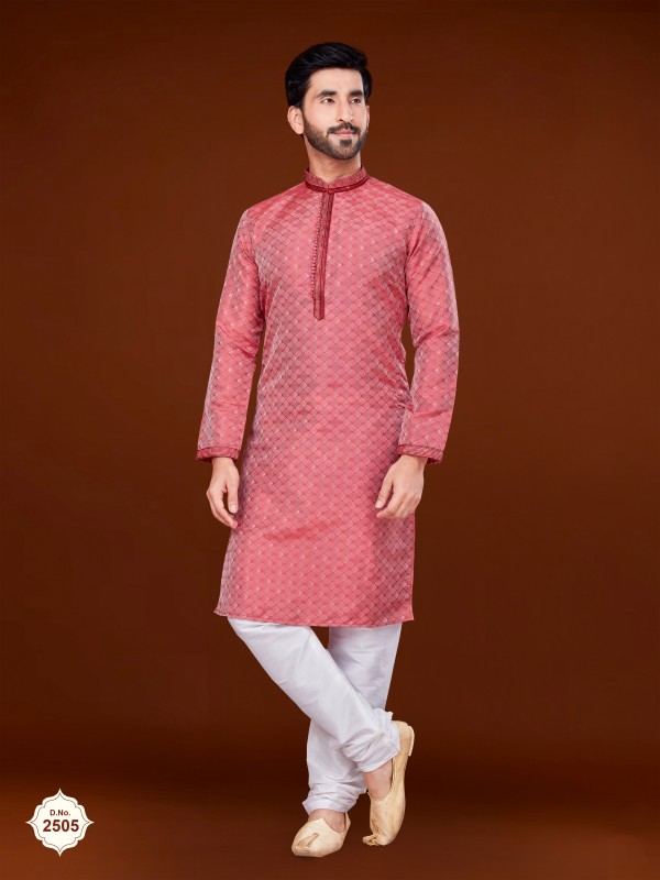 Jacquard Silk Wedding Wear Readymade Kurta set in Pink