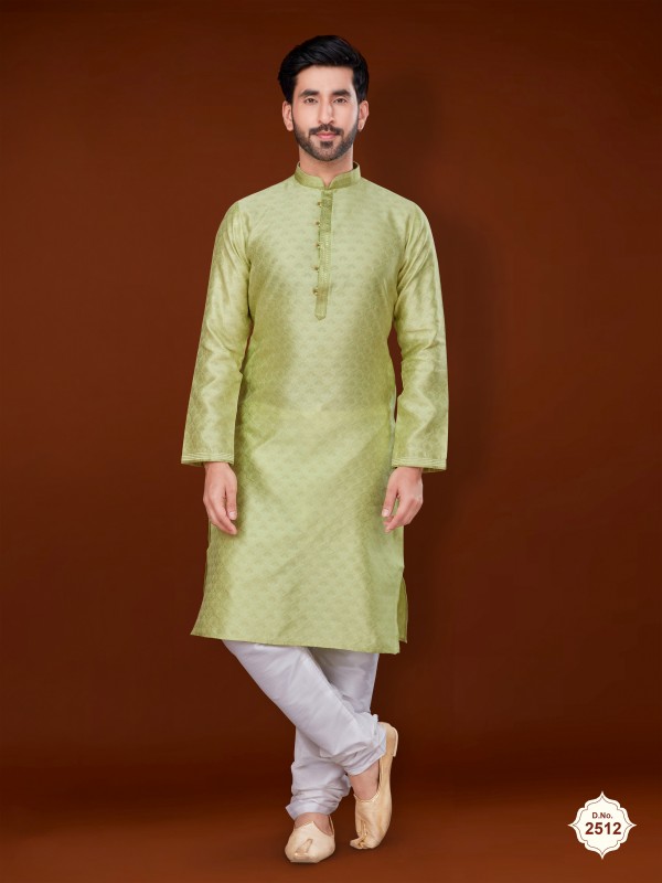 Jacquard Silk Wedding Wear Readymade Kurta set in Pista 
