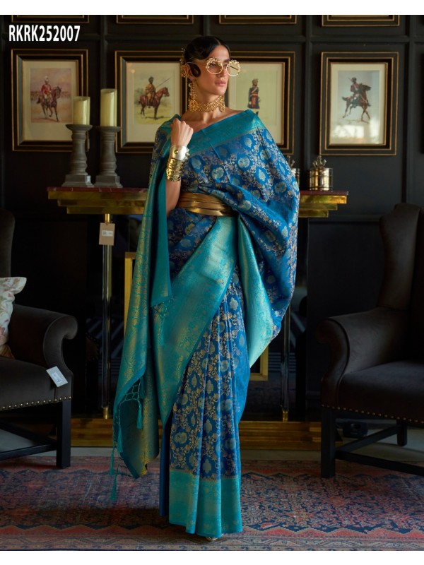 Art Silk Party Wear Saree In Blue Color 
