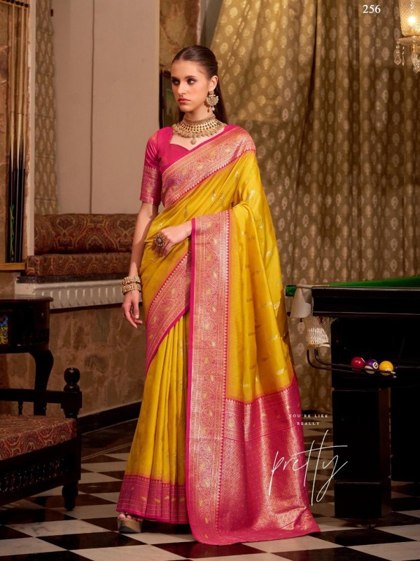 Soft Silk Party wear Saree In Yellow Color with Zari Weaving 