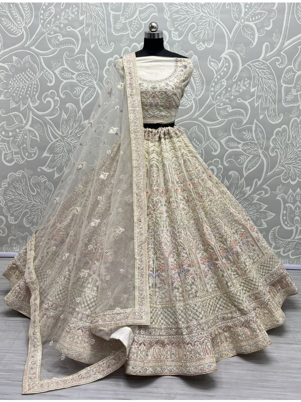 Soft Premium Net Wedding Wear Lehenga In  White Color  With Embroidery Work