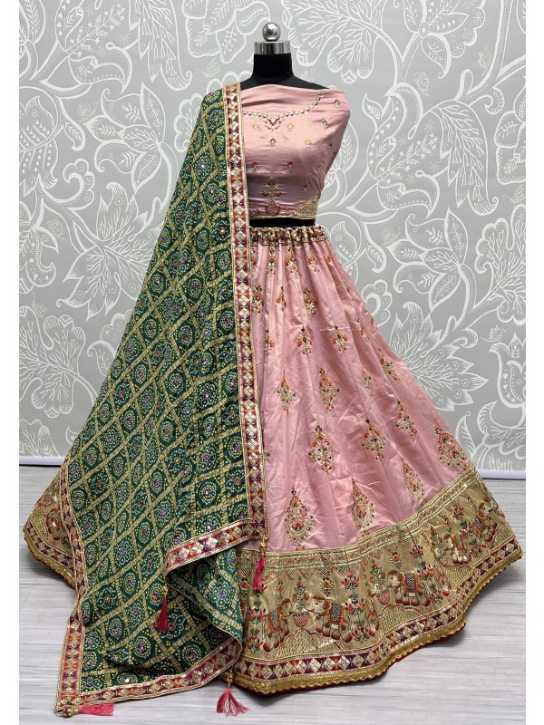 Pure Gadhwal silk  Wedding Wear Lehenga In Pink Color  With Embroidery Work