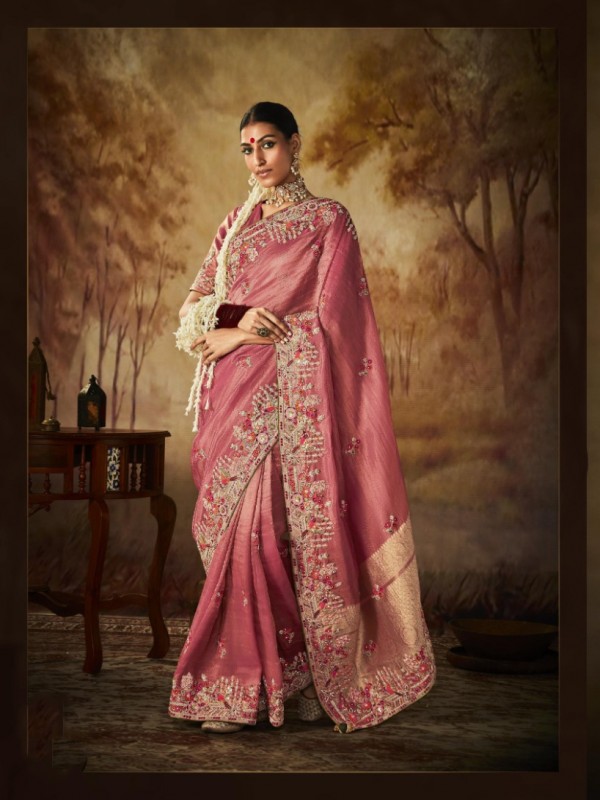  Pure Banarasi Kanjivaram Silk Saree In Pink Color With Embroidery  Work