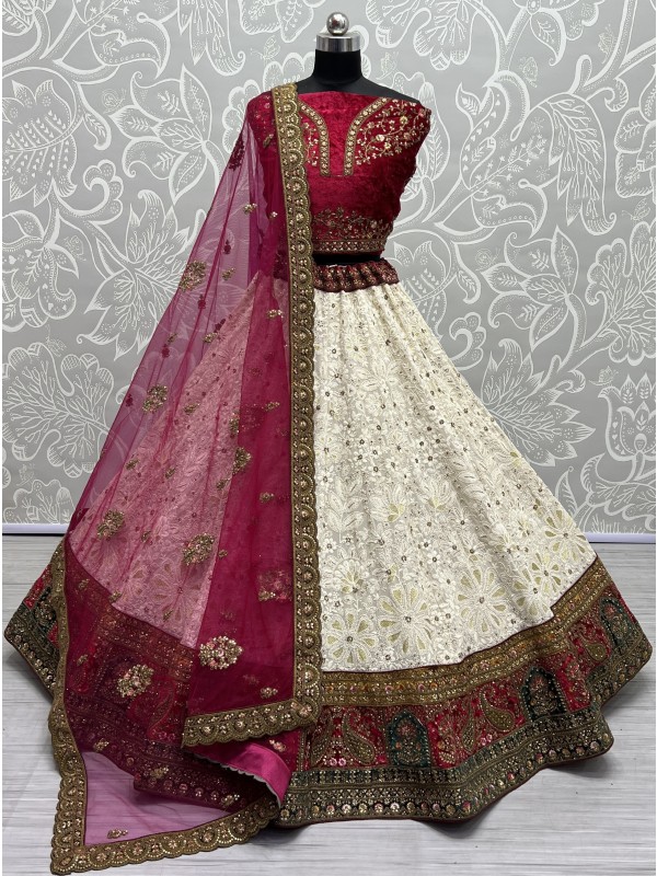 Pure Georgette fabric Wedding Wear Lehenga In White Color With Embroidery Work