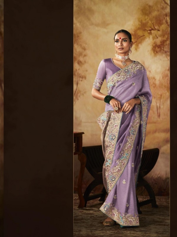  Pure Banarasi Kanjivaram Silk Saree In Purple Color With Embroidery  Work