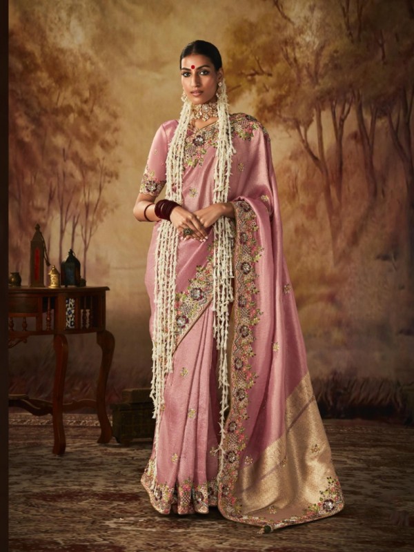  Pure Banarasi Kanjivaram Silk Saree In Pink Color With Embroidery  Work