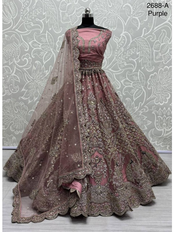 Soft Premium Net Wedding Wear Lehenga In Pink Color  With Embroidery Work