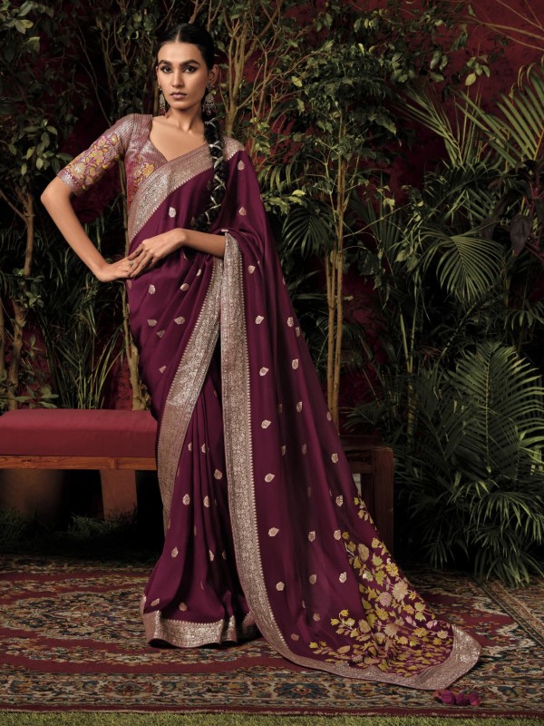  Pure Viscose Silk Party Wear Saree In Violet Color 