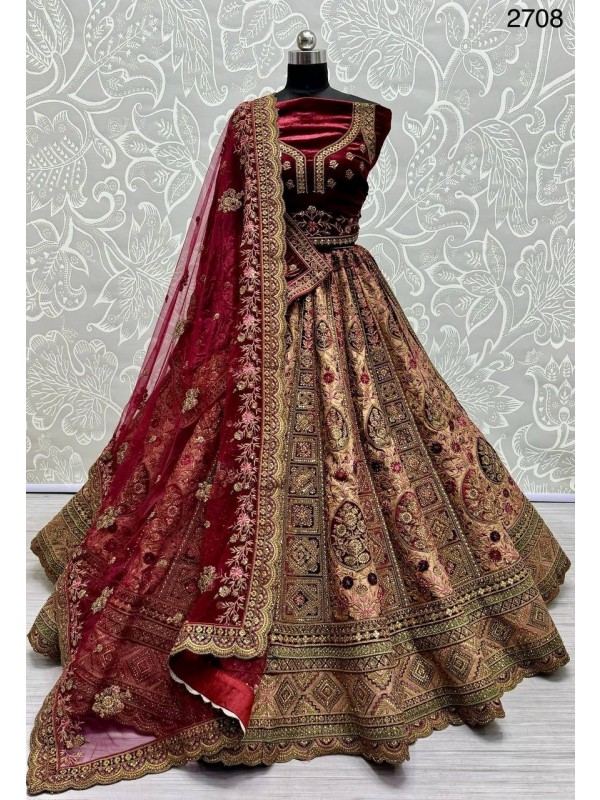 Pure Brocade soft Silk Bridal  Wear Lehenga In Beige  Color With Embroidery Work 