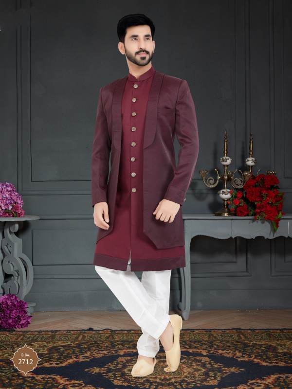 Heritage Silk IndoWestern Ready Made Dress in Maroon Color 