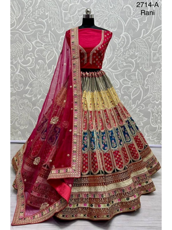 Pure Silk Wedding  Wear Lehenga In Multi Color With Embroidery Work 
