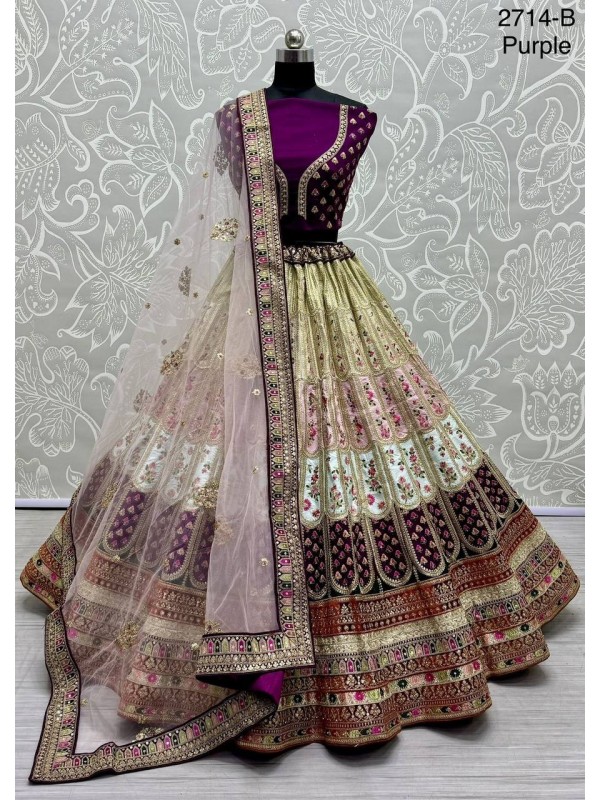 Pure Silk Wedding  Wear Lehenga In Multi Color With Embroidery Work 