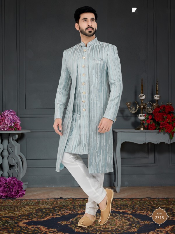 Jacquard Silk IndoWestern Ready Made Dress in Grey Color 
