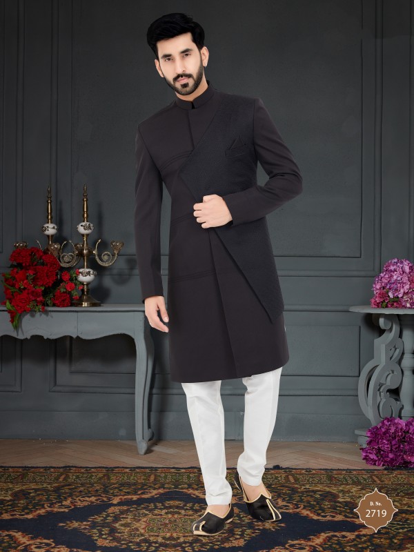 Rayon Silk IndoWestern Ready Made Dress in Balck Color 