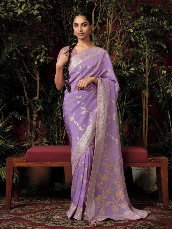  Pure Viscose Silk Party Wear Saree In Lavender Color 