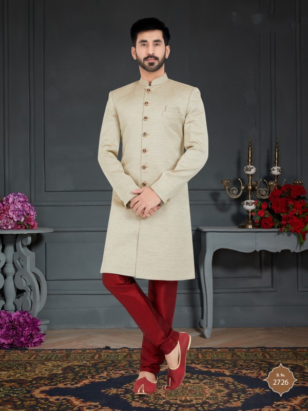 Jacquard  Silk IndoWestern Ready Made Dress in Off white Color 