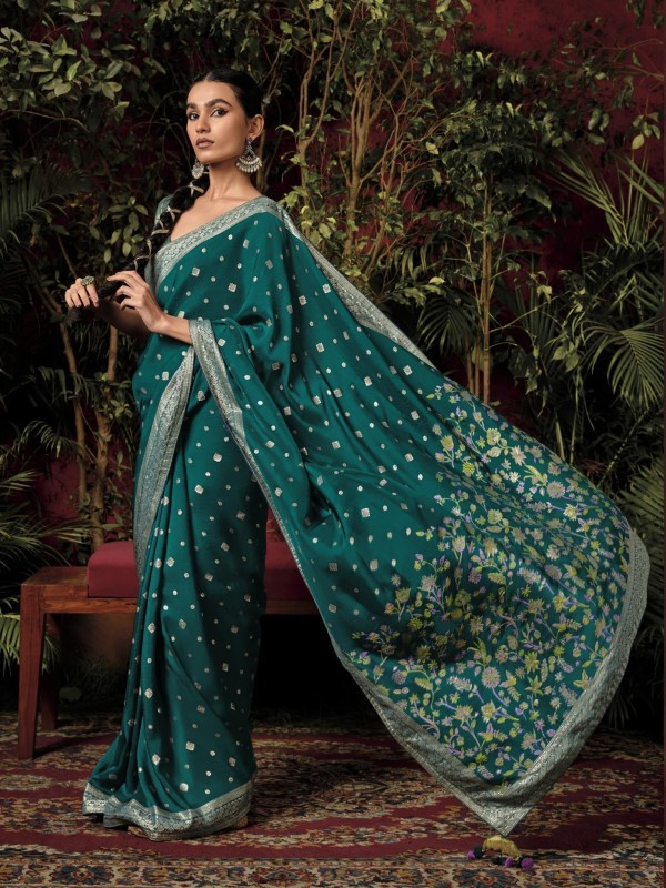  Pure Viscose Silk Party Wear Saree In Teal Green Color 