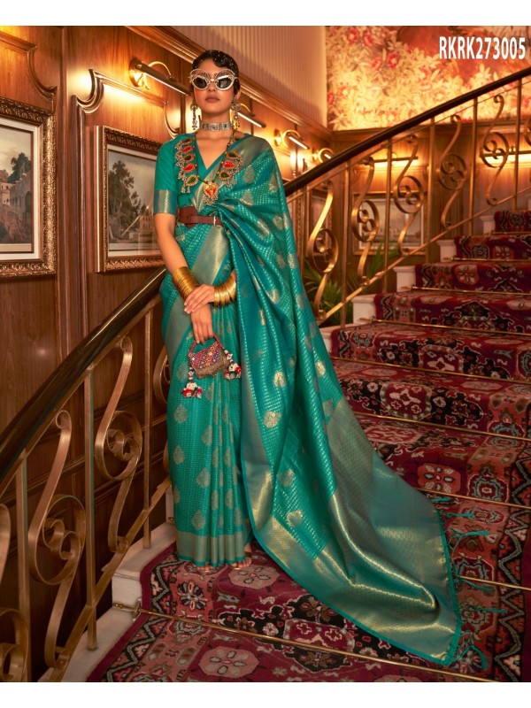 Nylon Chinon Party Wear Saree In Turquoise Color 