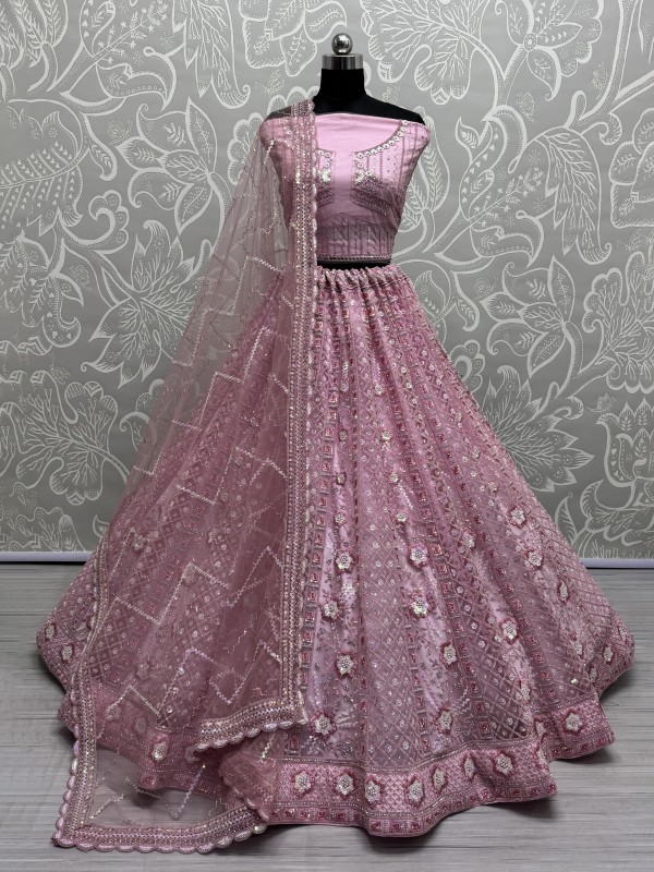 Soft Premium net Wedding Wear Lehenga In Pink Color With Embroidery Work 