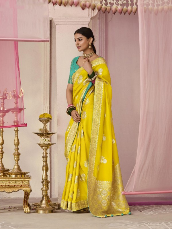 Pure Dola Silk Party wear Saree In Yellow Color 