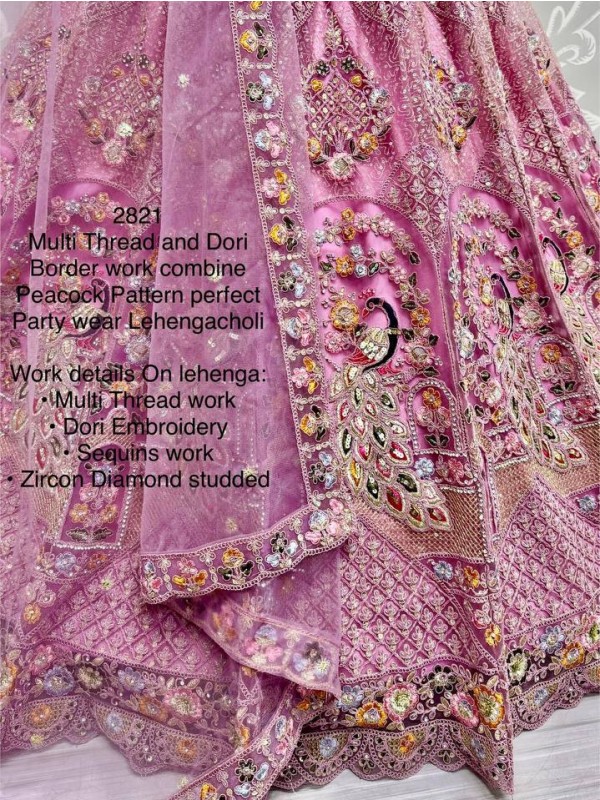 Soft Premium net  Wedding Wear Lehenga In Pink Color With Embroidery Work