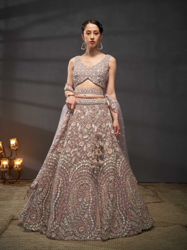 Soft Premium Net Party Wear Wear Lehenga In Mauve Color With Embroidery Work 