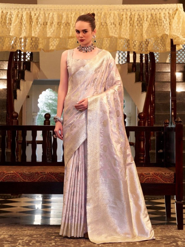 Pure Satin Silk Party wear Saree In Light Pink Color with Zari Weaving 