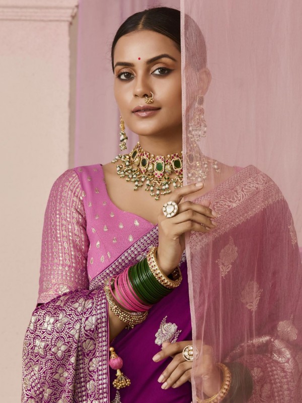 Pure Dola Silk Party wear Saree In Purple Color 