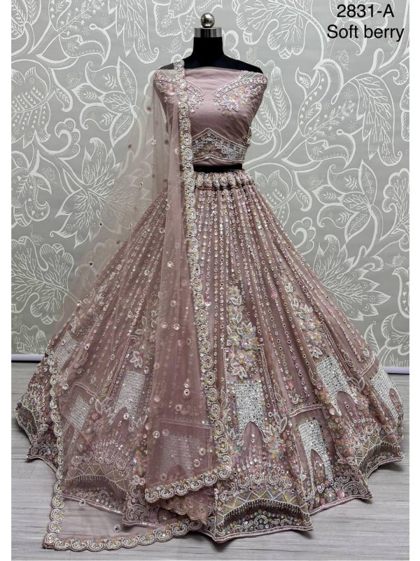 Soft Premium net  Wedding Wear Lehenga In Light Pink Color With Embroidery Work