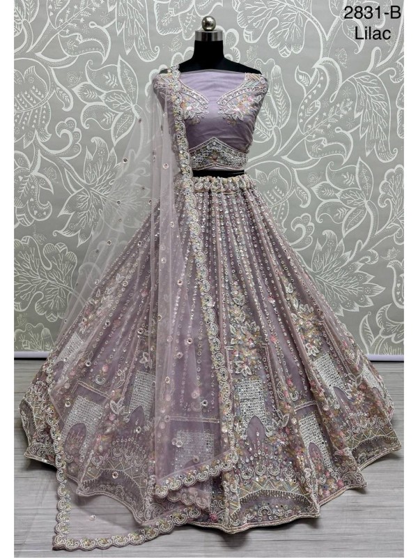 Soft Premium net Wedding Wear Lehenga In Light Lavender Color With Embroidery Work