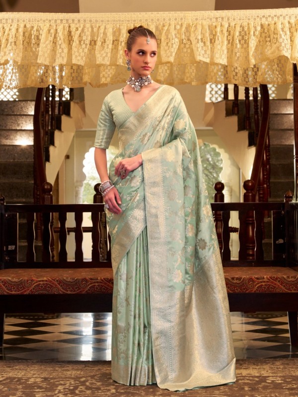 Pure Satin Silk Party wear Saree In Light Green Color with Zari Weaving 