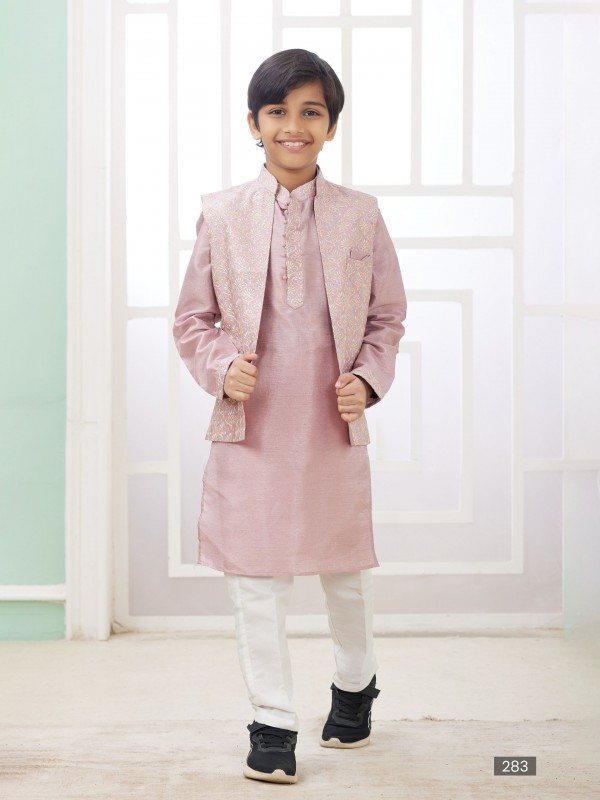 Art Silk Readymade Kids Indowestern in Onion Color Embroidery work 