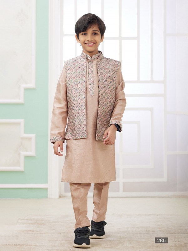 Art Silk Readymade Kids Indowestern in Biege Color Embroidery work 