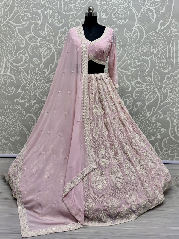 Soft Premium Net Fabric Wedding Wear Lehenga In Baby Pink Color With Embroidery Work
