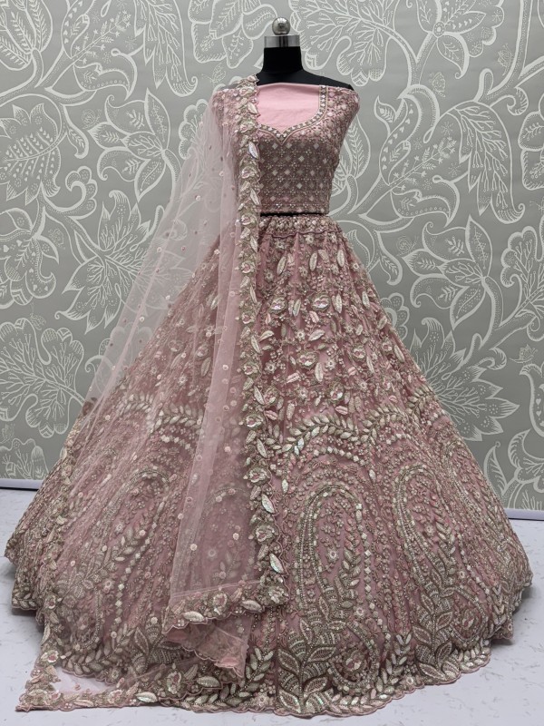 Soft Premium Net Wedding Wear Lehenga In Pink Color With Embroidery Work