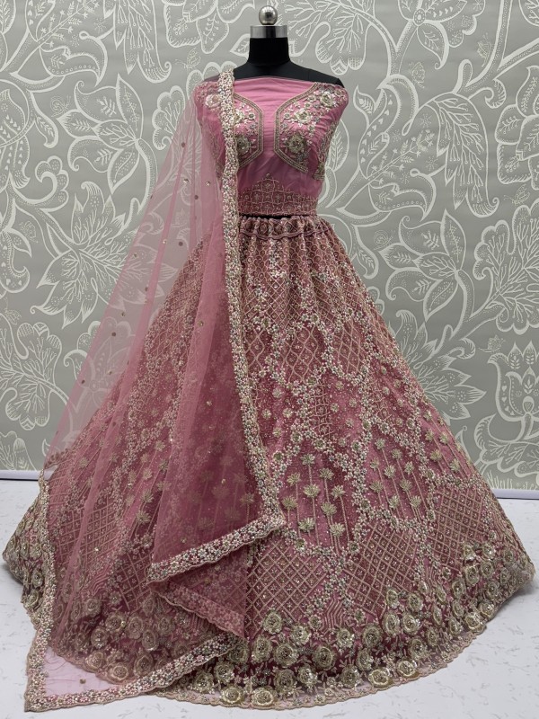 Soft Premium Net Wedding Wear Lehenga In Pink Color With Embroidery Work