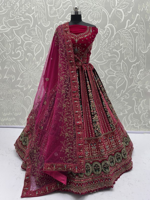 Pure Micro Velvet Party Wear Lehenga In Pink Color With Embroidery Work