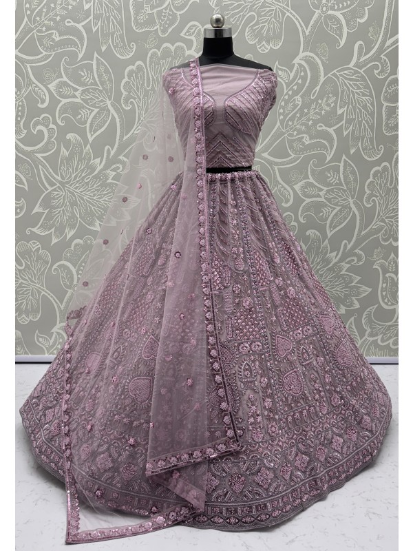 Soft Premium Net Wedding Wear Lehenga In Pink Color With Embroidery Work